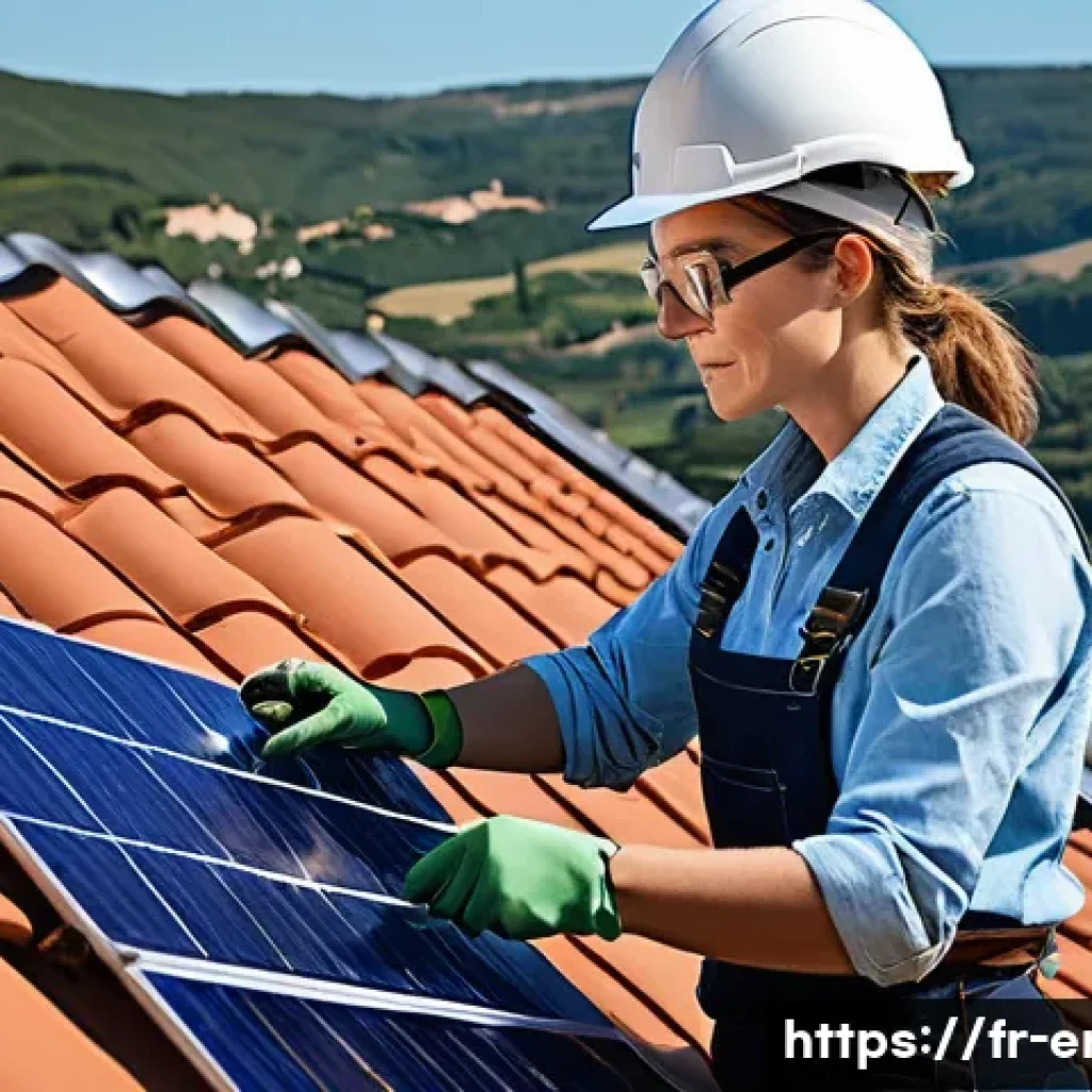 에너지기술자를 위한 자격증 비교 - **Prompt:** A professional RGE certified energy technician, a woman in her late 30s with safety glas...