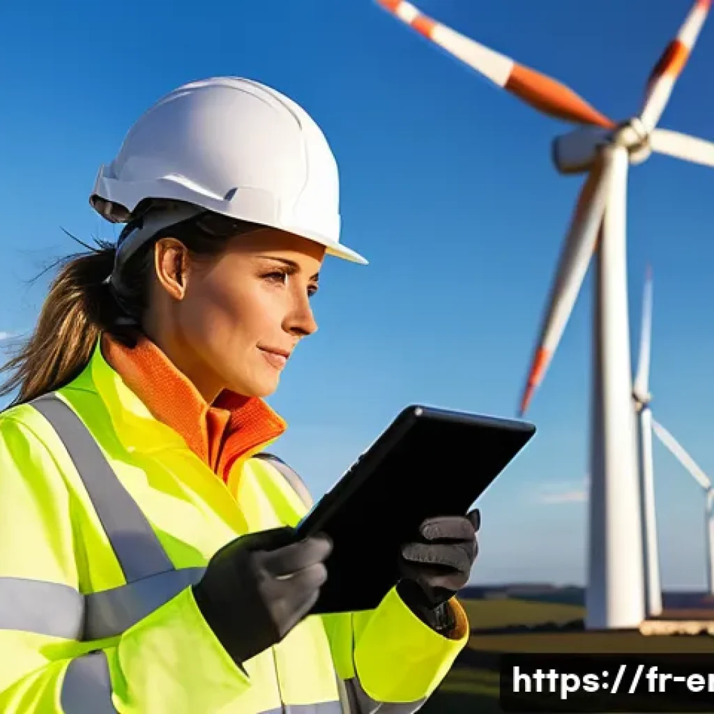 에너지기술자 연봉 테이블 분석 - **Prompt:** A dynamic, high-definition photograph capturing a skilled French female wind turbine tec...