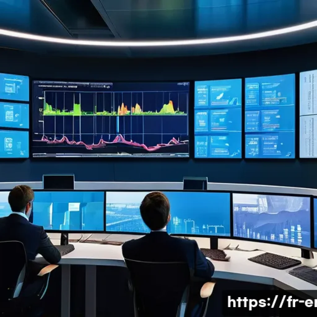 에너지기술자 문제 해결 사례 - A modern smart electrical grid control room in France, showing French energy technicians monitoring ...