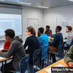 Home 21 에너지기술자 시험 준비 중점 과목 - A detailed and realistic classroom scene in a French university setting, showing a diverse group of ...