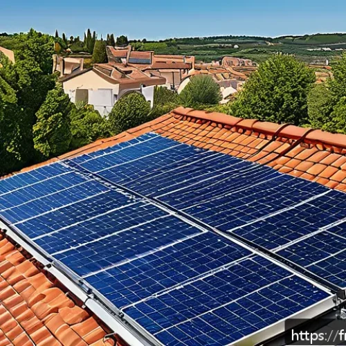 Home 31 에너지기술 실습 시 알아둘 점 - A detailed illustration of a modern residential rooftop solar photovoltaic installation in a sunny F...
